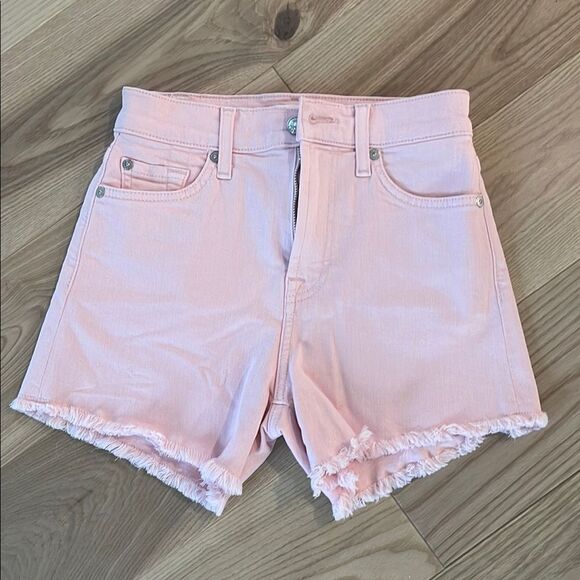 7 For All Mankind Light Pink Frayed Jean Shorts - Picture 3 of 6